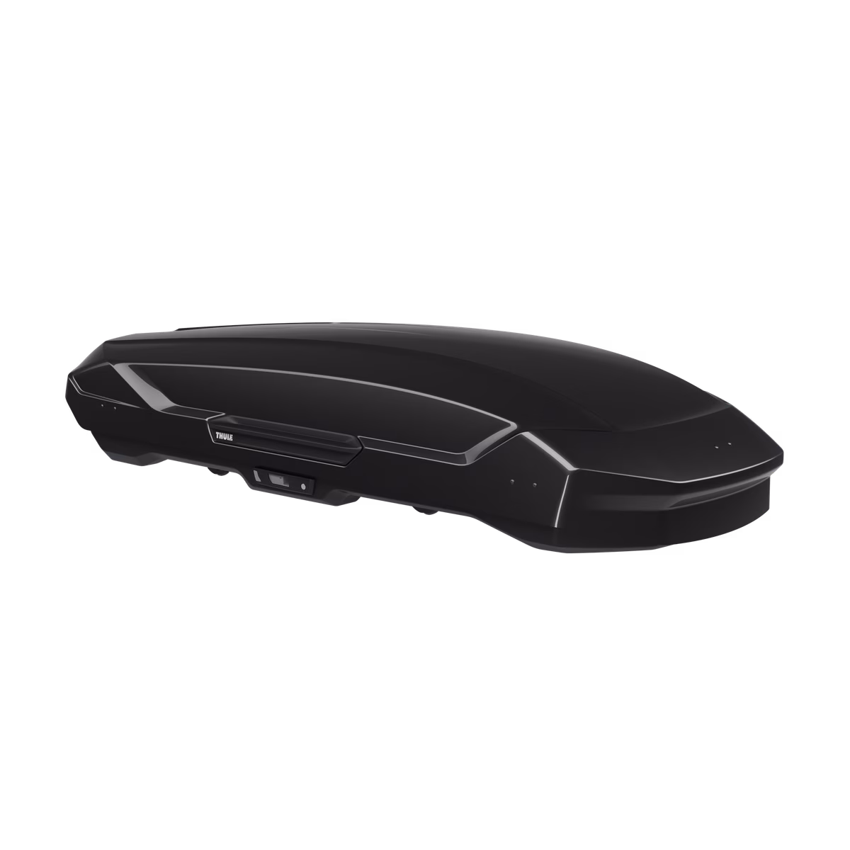 Thule Motion 3 XL roof cargo carrier mounted on SUV driving through Canadian Rockies